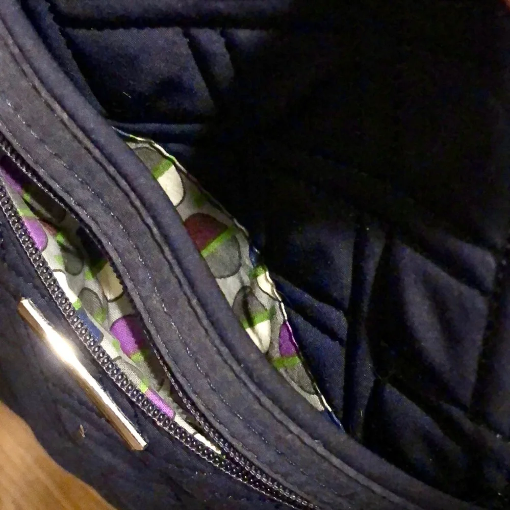 VERA BRADLEY Navy Blue Quilted Convertible Crossbody Shoulderbag - Picture 5 of 15